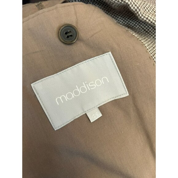 Maddison Men's Brown Houndstooth Two Button Linen Blazer Size 46 Summer Suit - Picture 5 of 7